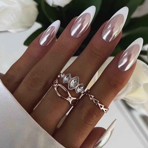 2Pcs White Pearl Chrome Nail Powder Super Glossy Metallic Mirror Effect, White Moonlight Unicorn Chrome Powder for Nails, Mermaid Glitter Pigment Powders for Gel Nail Polish Design 0.5g/Jar