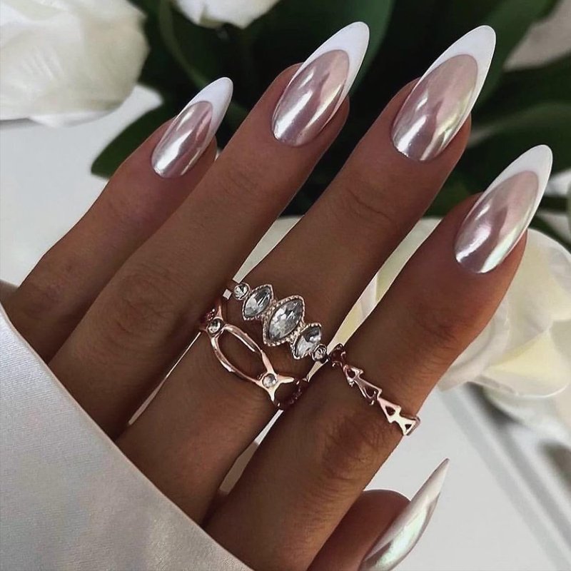 2Pcs White Pearl Chrome Nail Powder Super Glossy Metallic Mirror Effect, White Moonlight Unicorn Chrome Powder for Nails, Mermaid Glitter Pigment Powders for Gel Nail Polish Design 0.5g/Jar