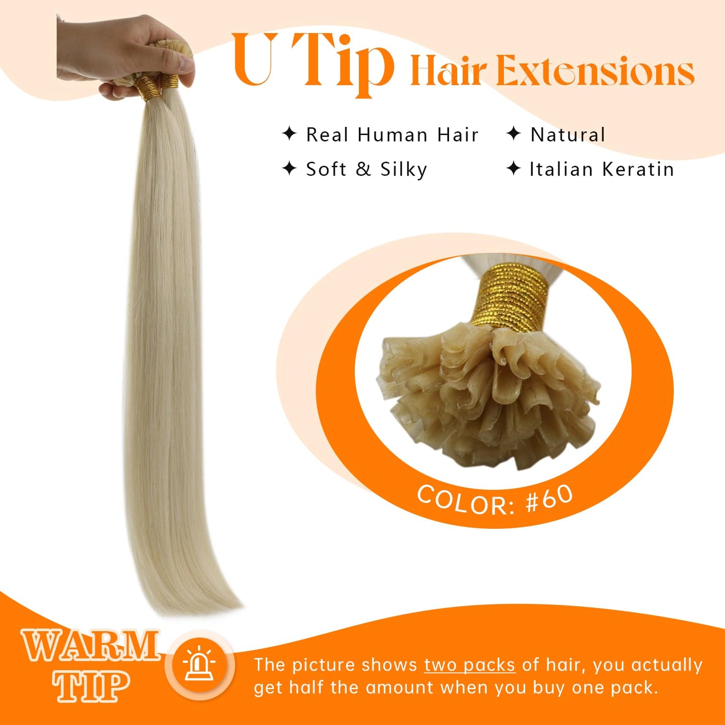 Sunny Hair U Tip Hair Extensions Human Hair, Blonde, 18 Inch 50G Soft Keratin Tips, Invisible Ktips, Easy to Maintain, Natural Shine, for Women, Adds Volume for Wedding