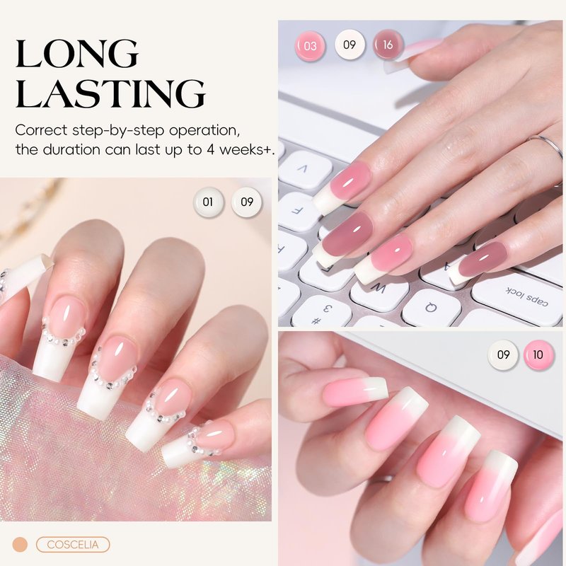 COSCELIA 22PC Poly Nail Gel Kit Starter Kit, 15 Colors 16ML Poly Nail Extension Gel Colors for Beginners without Lamp Thickening Solutions Top Base Coat at Home Gifts for Women
