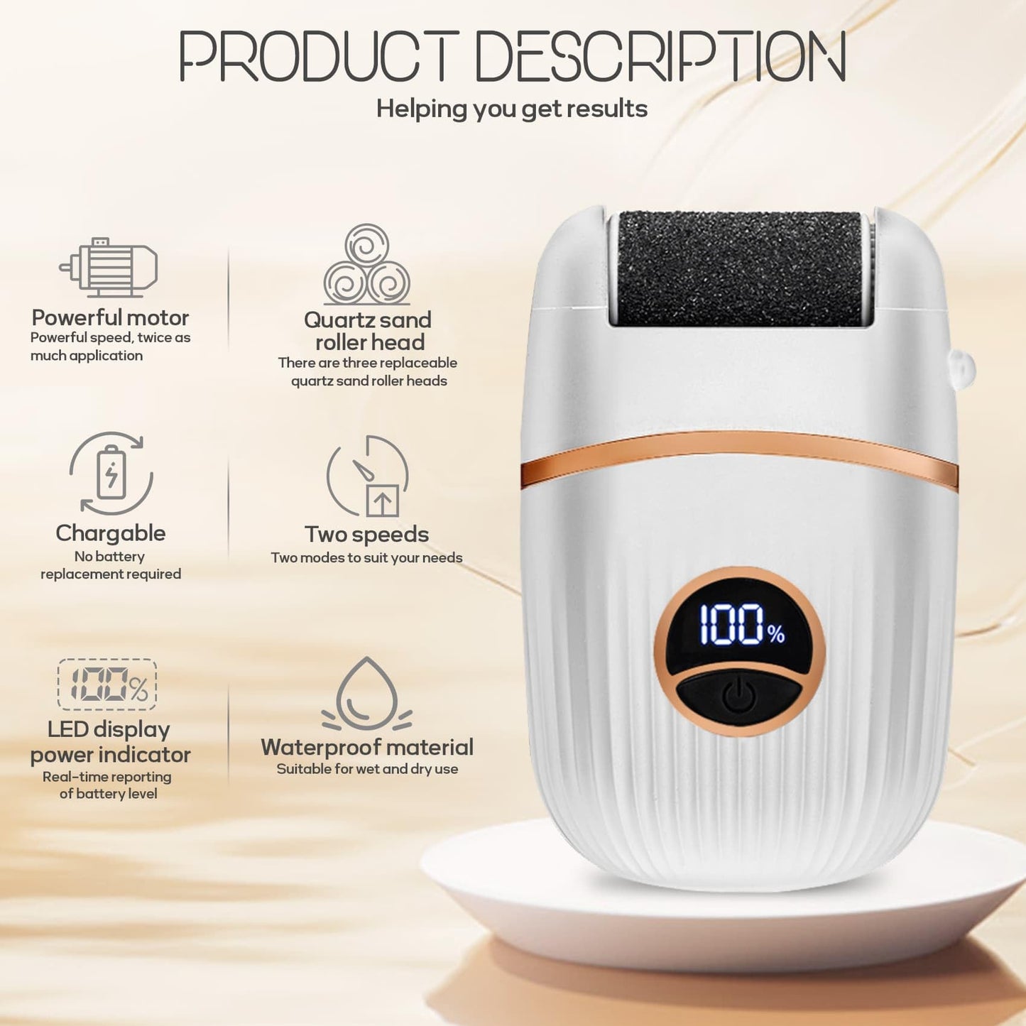 Beefire Electric Foot File and Callus Remover, Rechargeable Pedicure Device with Multiple Heads for Dry Rough Feet Care, Home Use Foot Grinder Tool