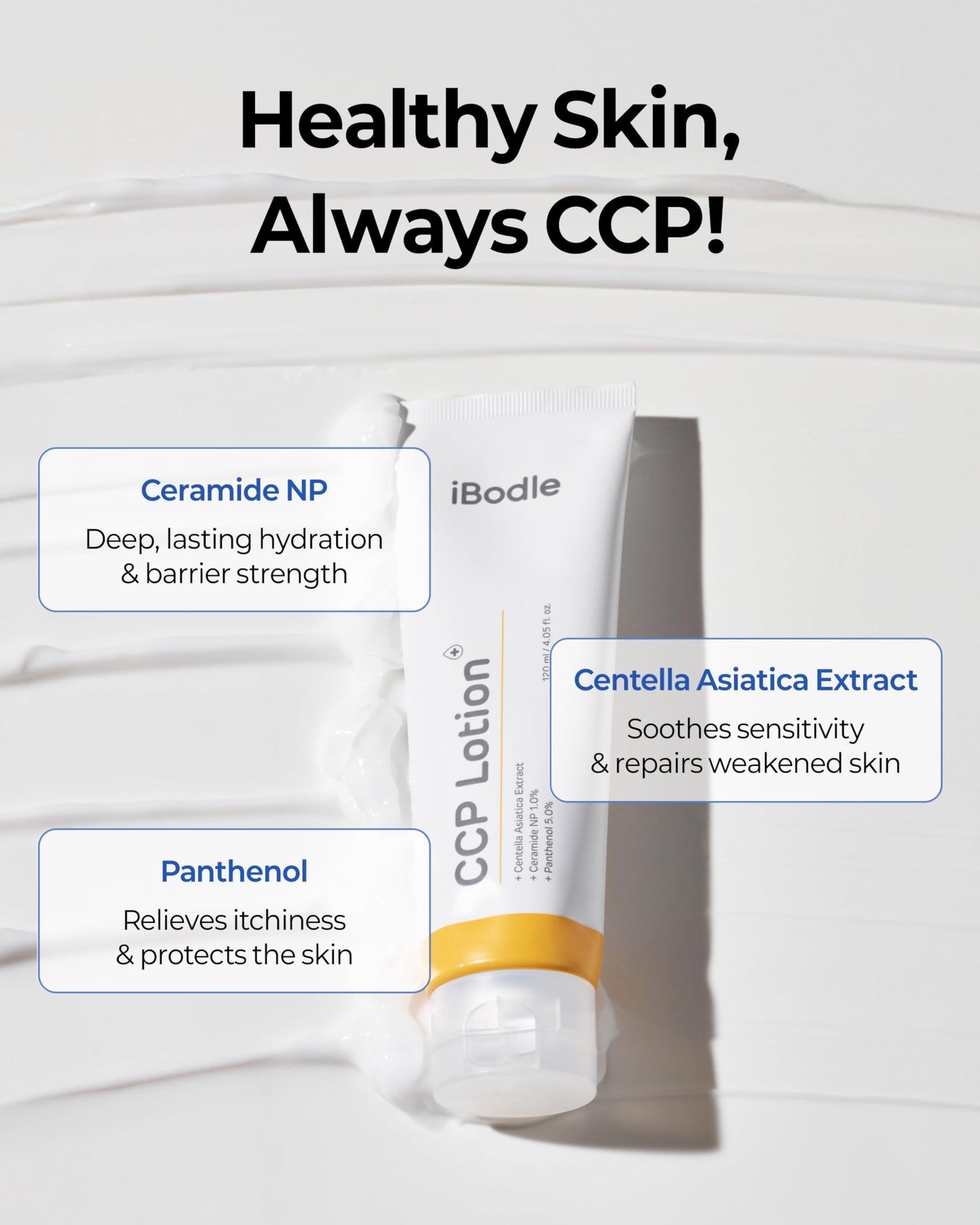 iBodle CCP Lotion, Hydrating Korean Skin Care, Deep Moisturizing, Soothing sensitive Itchy Skin with Centella Asiatica, Ceramide & Panthenol, Skin Barrier with Patented Ingredient 4.05 fl oz
