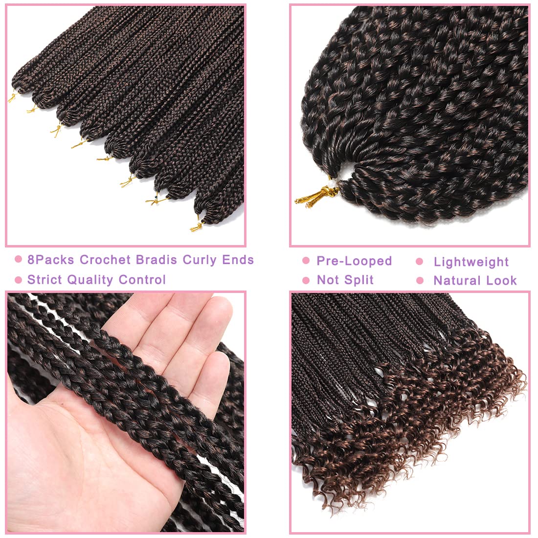 144 Strands Goddess Crochet Box Braids with Curly Ends 24 Inch Pre Looped Box Braids Crochet Hair 8 Packs Curly Crochet Braids for Black Women