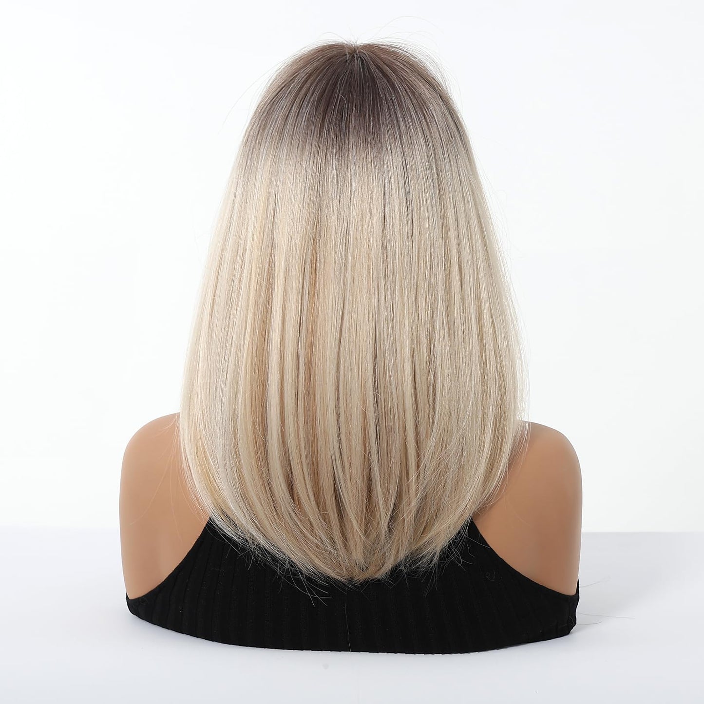 Osicapea Ombre Blonde Short Wigs with Bangs for Women, Woman Natural Short Straight Heat Resistant Synthetic Wig, 14 Inch Long Hair Replacement Wigs for Women's Cosplay Costume Party Daily Use