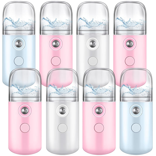 Mudder 8 Pieces Nano Facial Mister Face Sprayer Portable Handheld Humidifier Atomization USB Rechargeable 30 ml Face Steamer for Skin Care Eyelash Extensions Daily Makeup