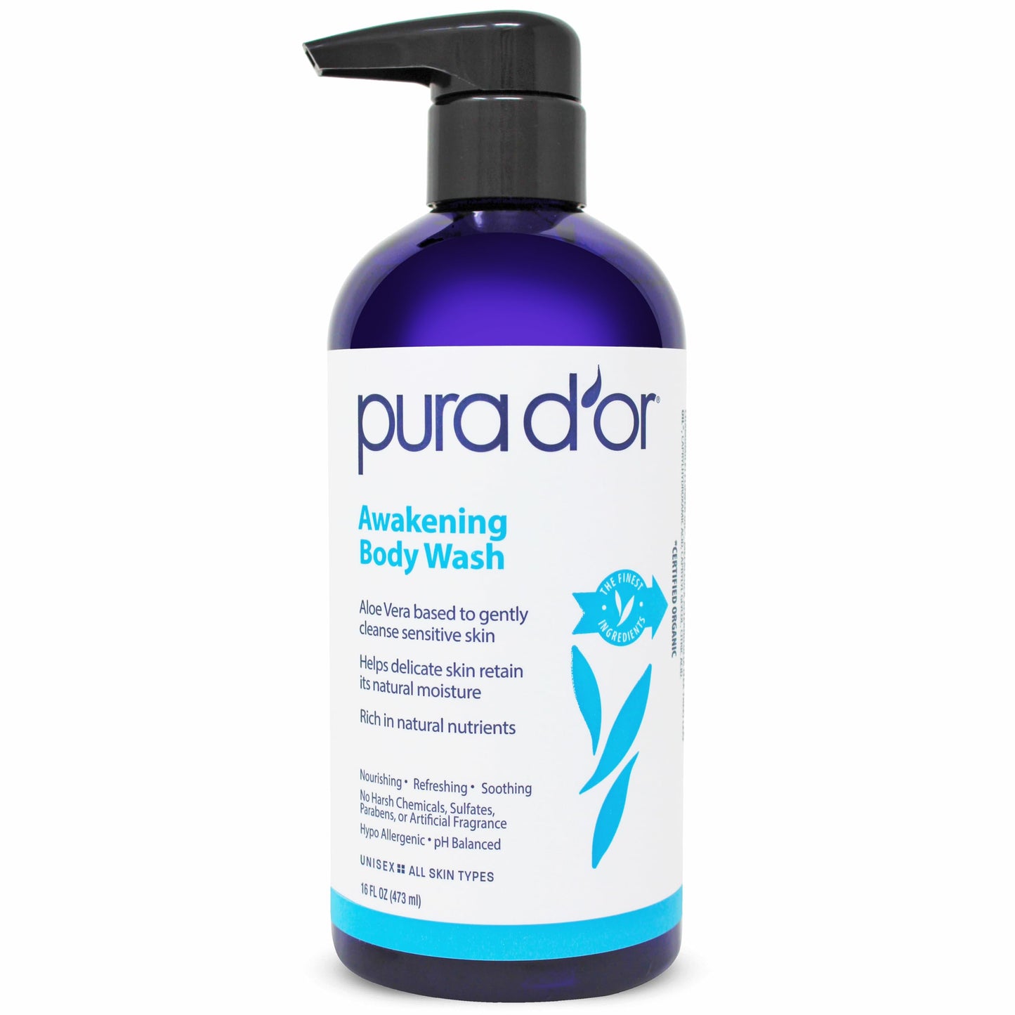 PURA D'OR Scalp Therapy Shampoo & Conditioner Set(16 fl oz x 2) + Awakening Body Wash(16oz) With Aloe Vera, Tea Tree Oil & Lavender