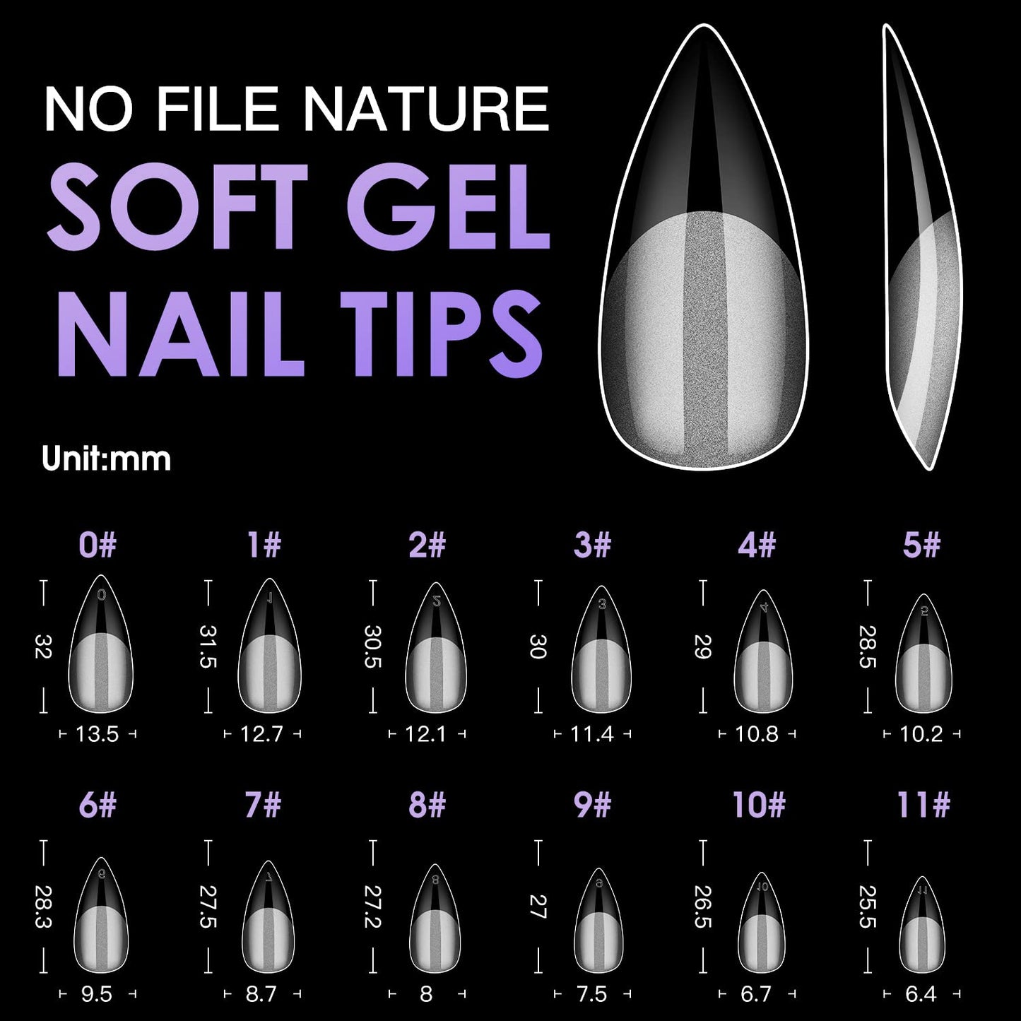Medium Stiletto Soft Melous 600PCS Pre Buff Full Cover Half Matte Gel Nail Tips