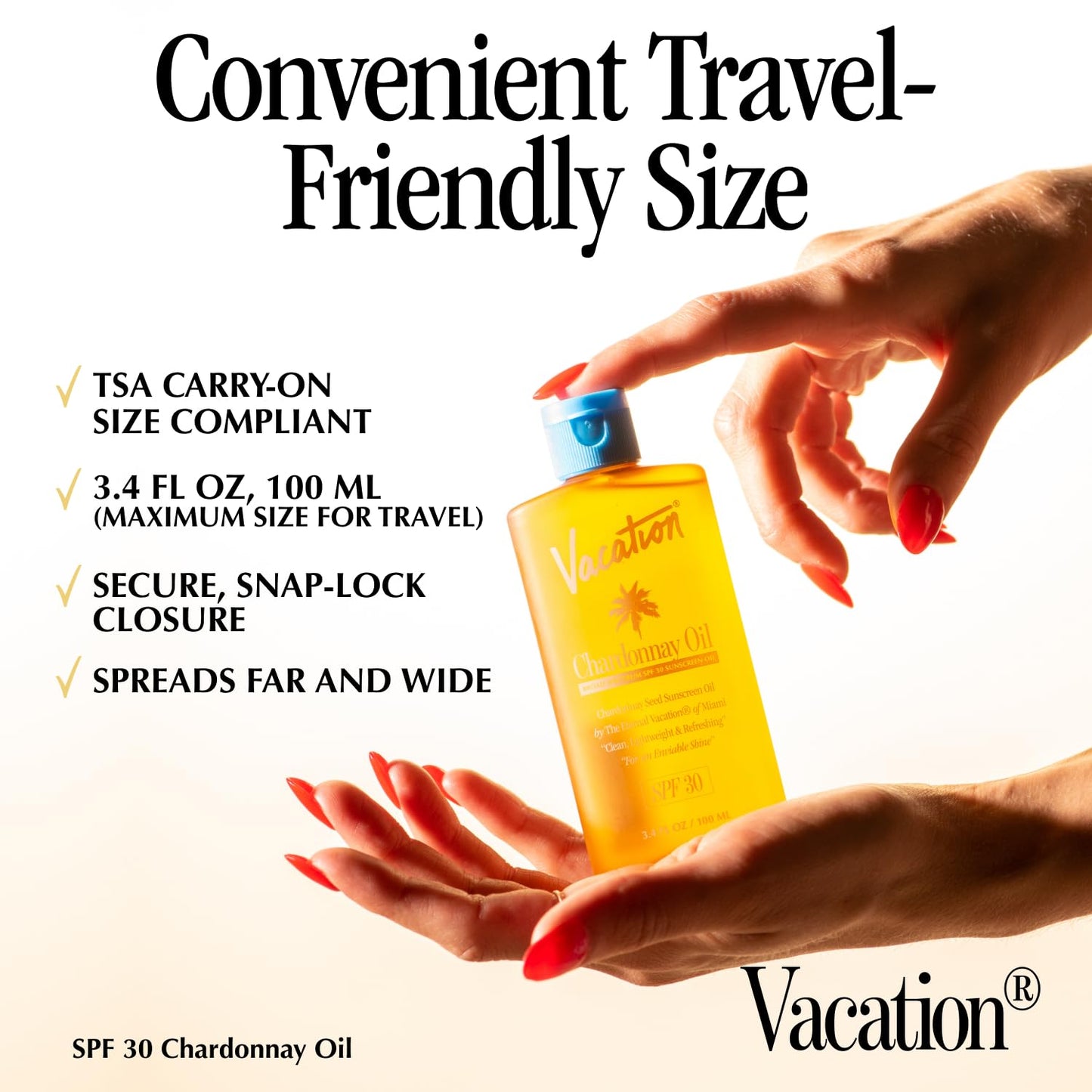 Vacation Chardonnay Oil SPF 30 Sunscreen Oil and Air Freshener Bundle, 3.4 Fluid Ounces - Hydrating, Lightweight, Reef Safe, Transparent on All Skin Tones, Tanning Glow, Vegan