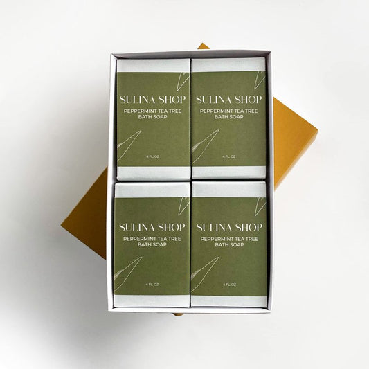 Sulina Shop Peppermint Tea Tree Bath Soaps, Calms & Soothes with Pure Extracts & Essential Oils, Skin Soothing, Moisturizing and Nourishing (Pack of 4, Peppermint Tea Tree)