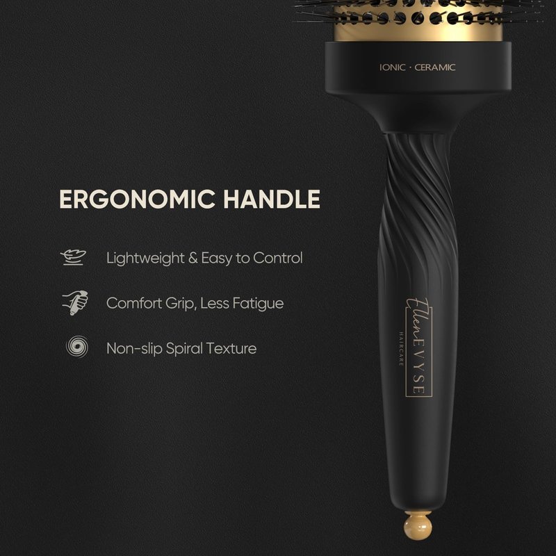 Ellen Evyse 2 in 1 Ceramic Round Brush for Blow Drying,Ceramic Barrel for Hair Styling, Polished Bristles, Enhance Texture Volume, for Women & Men,with 4 Hair Clips (2.1 Inch&1.3 Inch)