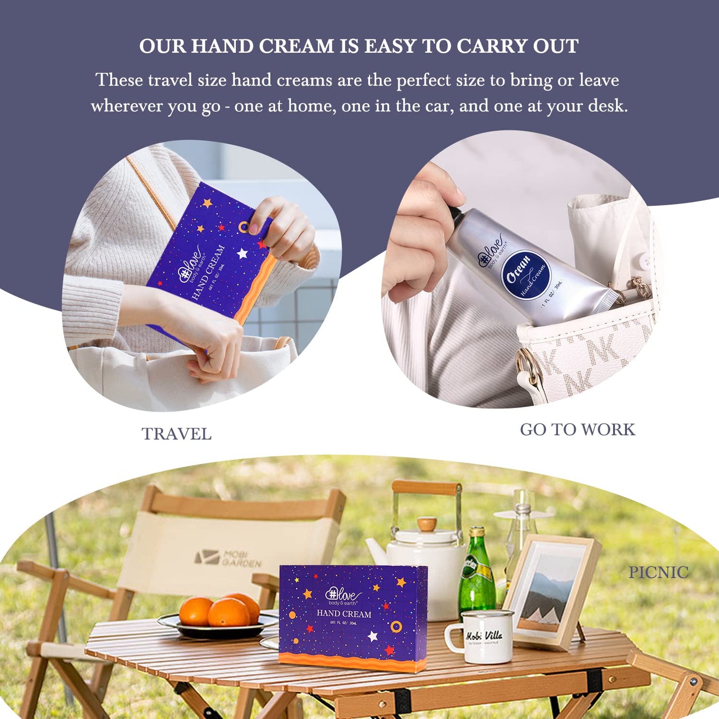 BODY & EARTH # LOVE Hand Cream Gifts Set, Hand Lotion Travel Size Hand Cream Gifts for Women, Mini Moisturizing Hand Lotion Gift Set with Vitamin E for Dry Cracked Hands, Birthday Gifts, 6 x 1 OZ