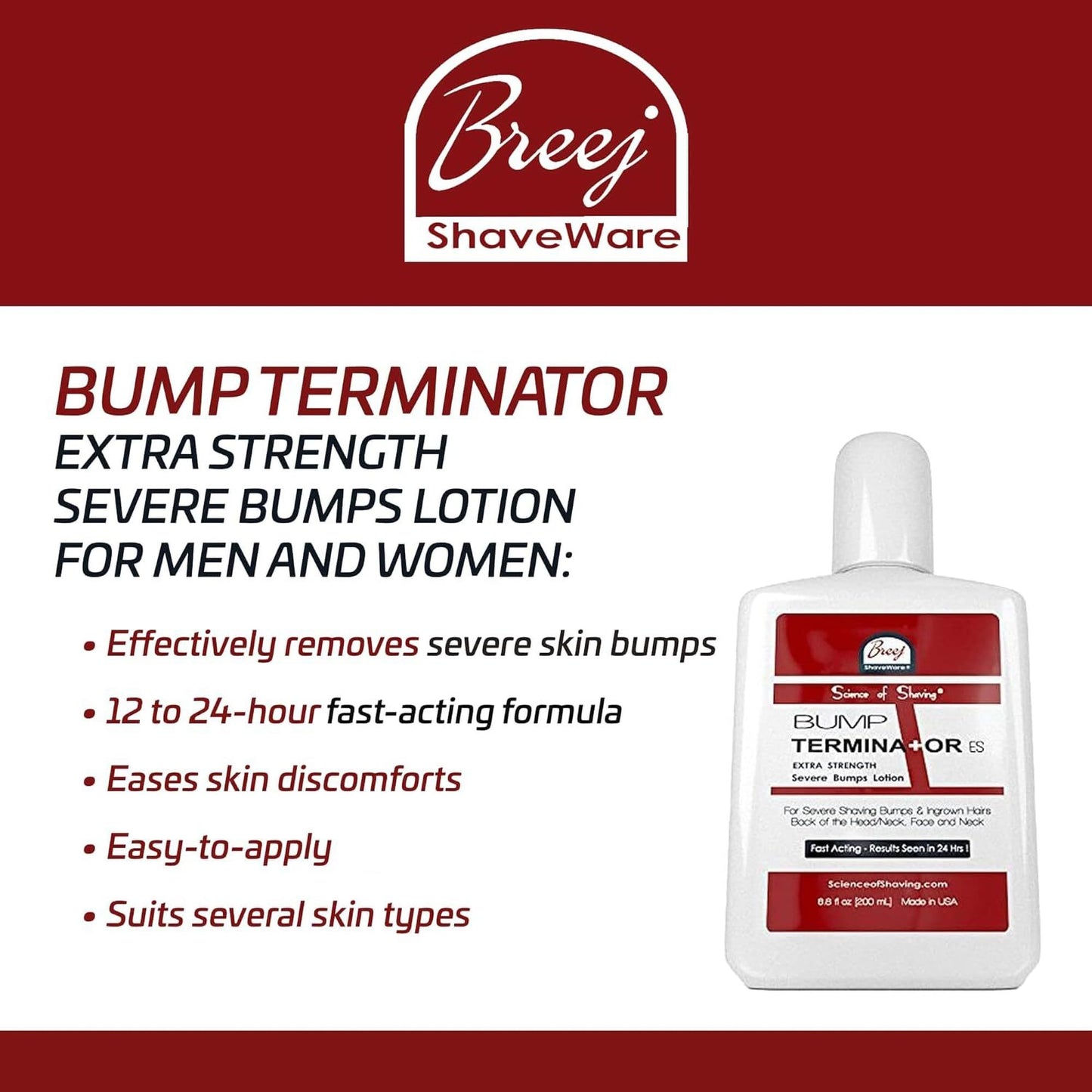 BUMP TERMINATOR Extra Strength Severe Bumps Lotion by Breej, 6.8 fl oz (200 ml)