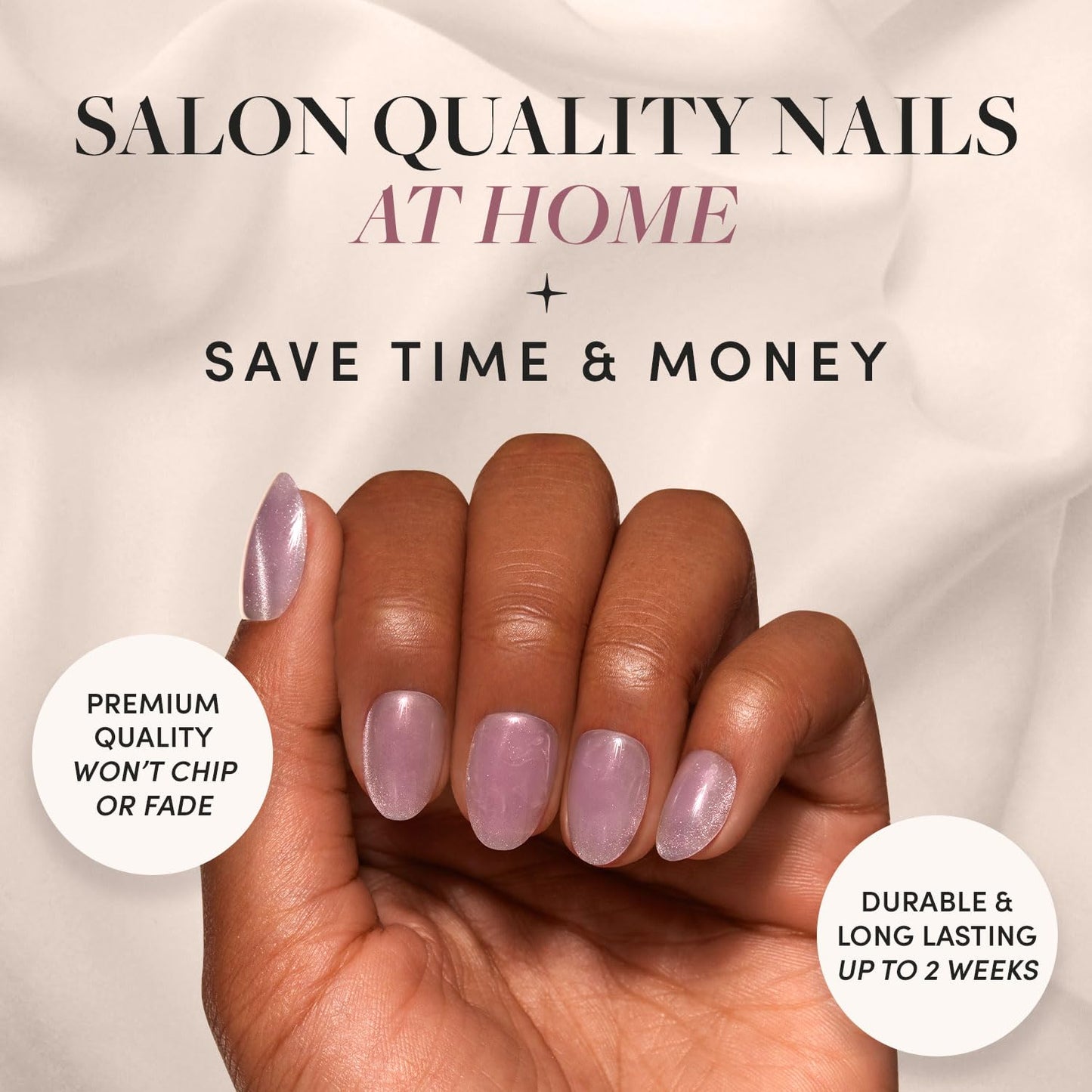 Glamnetic Press On Nails & Brush On Nail Glue Bundle - Fairy Dust | Short Oval Beige-Pink Nails with a Velvet Metallic Finish | 15 Sizes - 30 Nail Kit with Glue