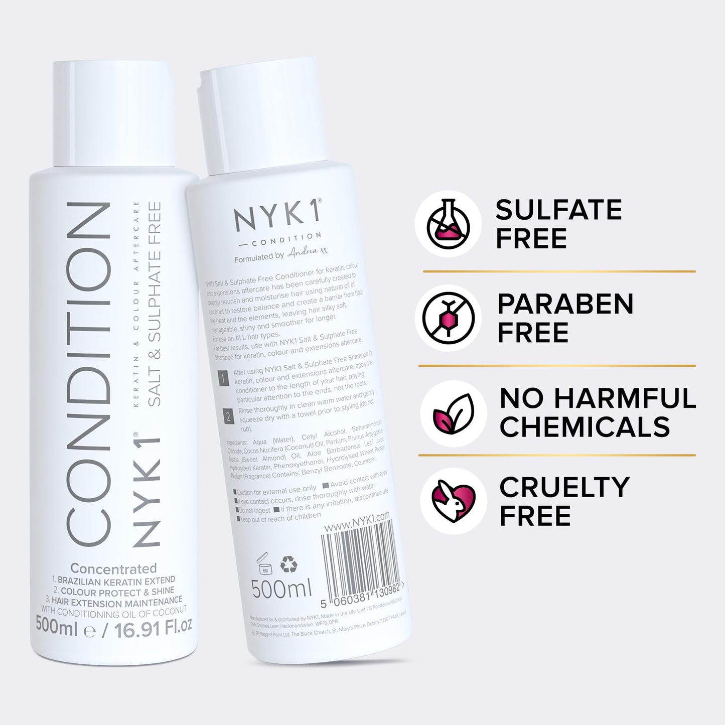 NYK1 SULFATE FREE Shampoo and Conditioner for Color Treated Hair (2 x 16.9 Fl Oz) Shampoo for Color Treated Hair, Extensions and Keratin Treatments Set - Shampoo and Conditioner Set Sulfate Free
