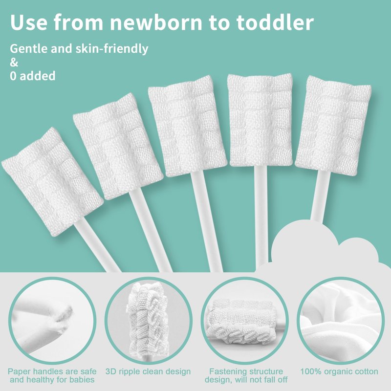 SmilBoxy 105 Pieces Tongue Cleaner + 2 PCS Finger Toothbrush Soft Gauze with Box Disposable Tongue Cleaner Infants Oral Mouth Cleaner Newborn Care 0-36 Month Infants