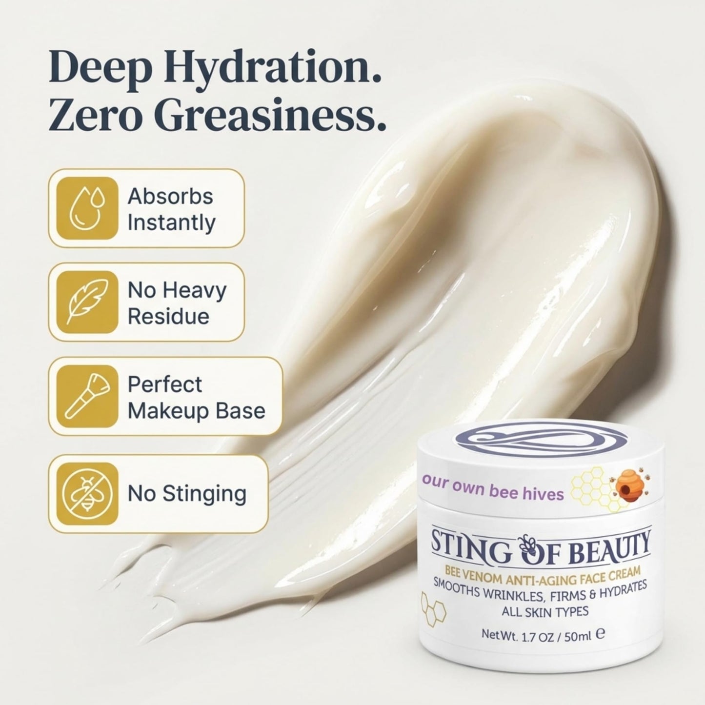 STING OF BEAUTY Anti-Aging Face Cream – Bee Venom & Propolis for Wrinkles & Firming, Visible Lifting Effect, Made with Propolis from Our Own Beehives, 1.7 oz