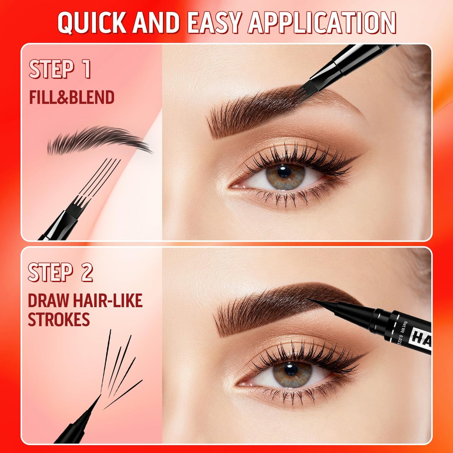 Rogdoo Eyebrow Pen-2-in-1 Dual-Ended Waterproof Eye Brow Pencils for Women with 4-Fork-Tip & Precise Brush-Tip for Natural Hair Like Strokes,Last All-Day,with Eyebrow Spoolie Brush,Light brown