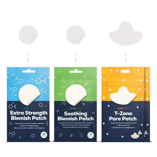 Hanhoo Soothing Blemish Patch, Extra Strength Blemish Patch, and T-Zone Pore Patch Bundle, 88 Total Patches, with Salicylic Acid, Tea Tree, and Aloe, Blackhead and Acne Treatment, Acne Stickers