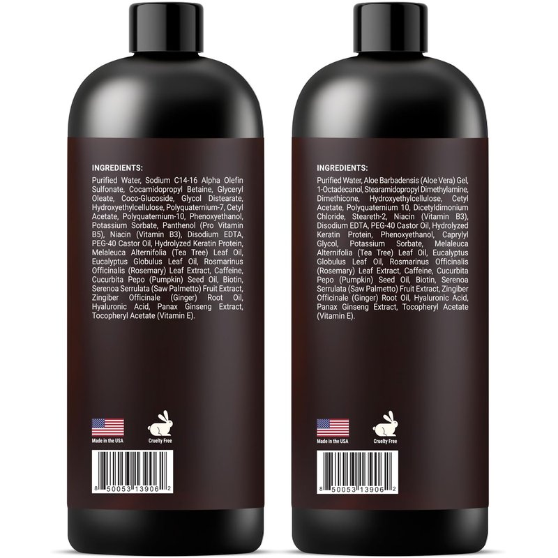 SOULSPA PURE Thickening Shampoo and Conditioner Set - Volumizing Formula with DHT Blockers, Biotin, Keratin, Caffeine & Saw Palmetto - Hair Thickening for Men & Women - Made in USA - 16 fl oz Each
