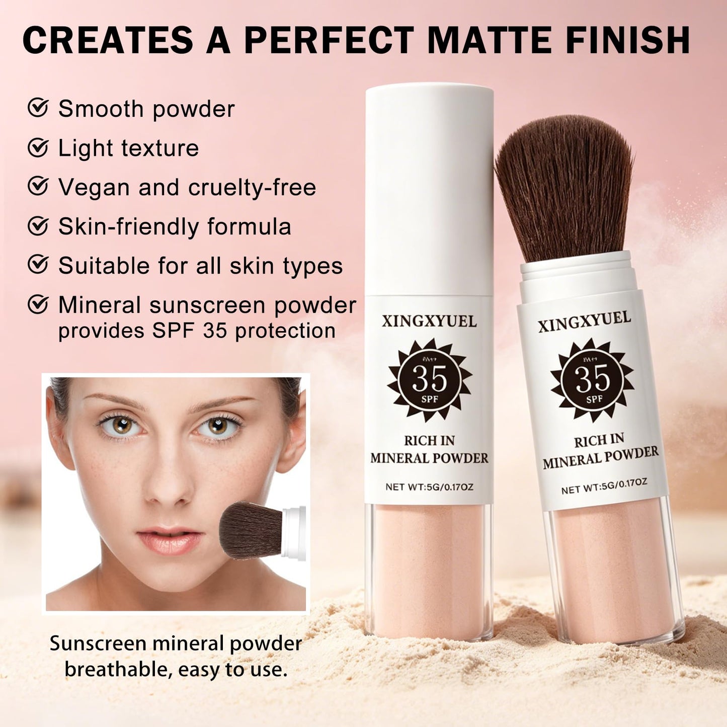 XINGXYUEL Mineral Sunscreen Setting Powder for Face & Scalp, 01 Translucent