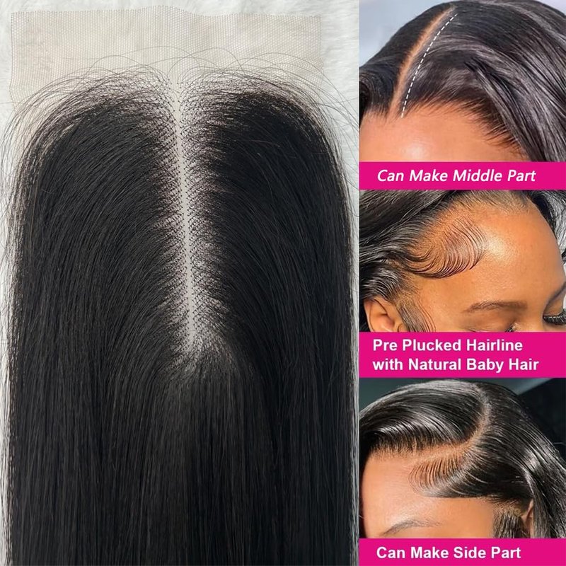 2x6 Hd Lace Closure Straight Indian Virgin Human Hair,20Inch Middle Part Pre Plucked Natural Hairline Transparent Swiss Lace Closure Human Hair