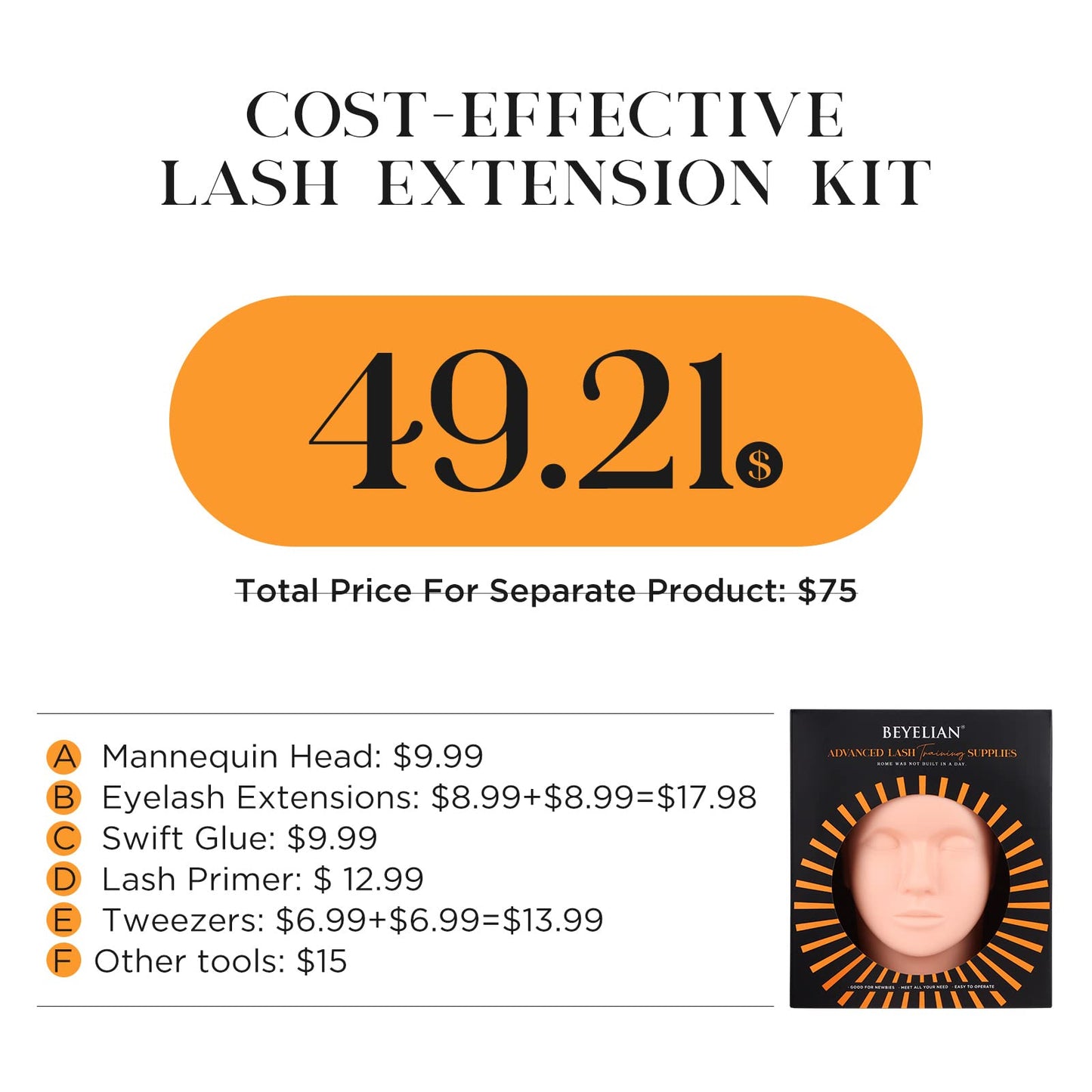 Eyelash Extension Kit,with lash Mannequin Head Lash Practice training kit Professional lash extension supplies Tool for Lash Training by BEYELIAN