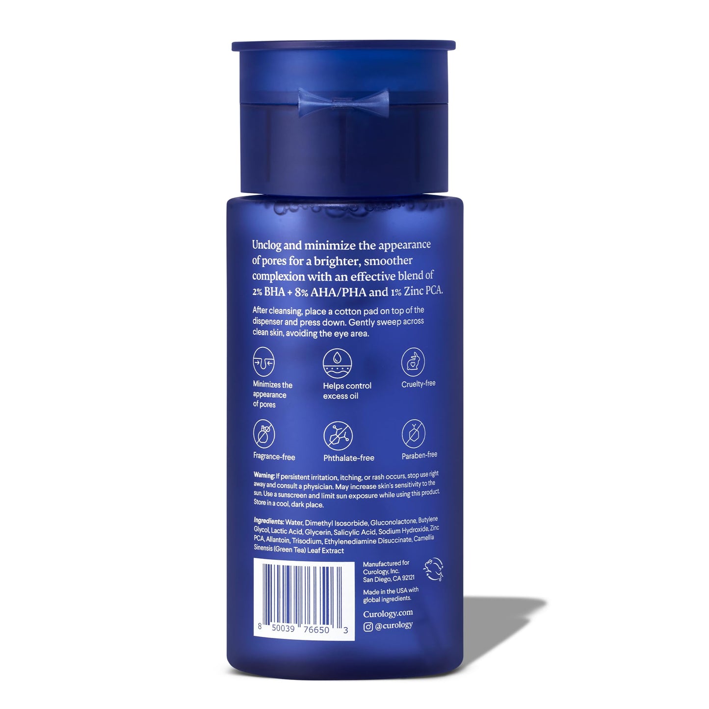 Curology Liquid Pore Exfoliant, 2% BHA Salicylic Acid, 8% AHA/PHA Lactic Acid, and 1% Zinc PCA, Brightening and Exfoliating Facial Skin Care, 4 fl oz