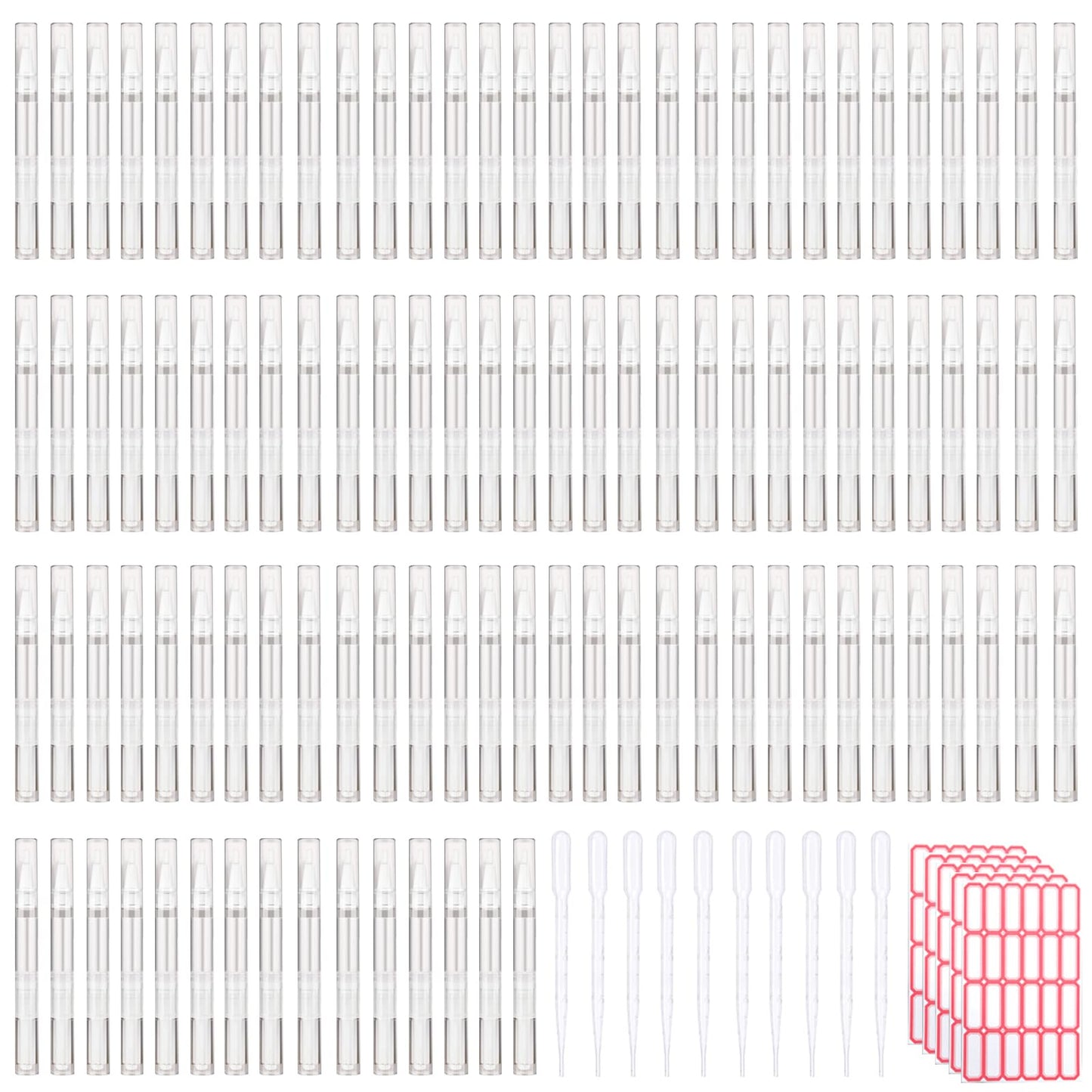 Olutacot 110 Pcs 3 ml Empty Cuticle Oil Pen Transparent Twist Pen Empty Nail Oil Pen with Brush Tip Cosmetic Container Applicator for Homemade Nail Oil, Lip Gloss, Eyelash Growth Liquid, White