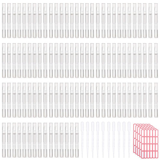 Olutacot 110 Pcs 3 ml Empty Cuticle Oil Pen Transparent Twist Pen Empty Nail Oil Pen with Brush Tip Cosmetic Container Applicator for Homemade Nail Oil, Lip Gloss, Eyelash Growth Liquid, White