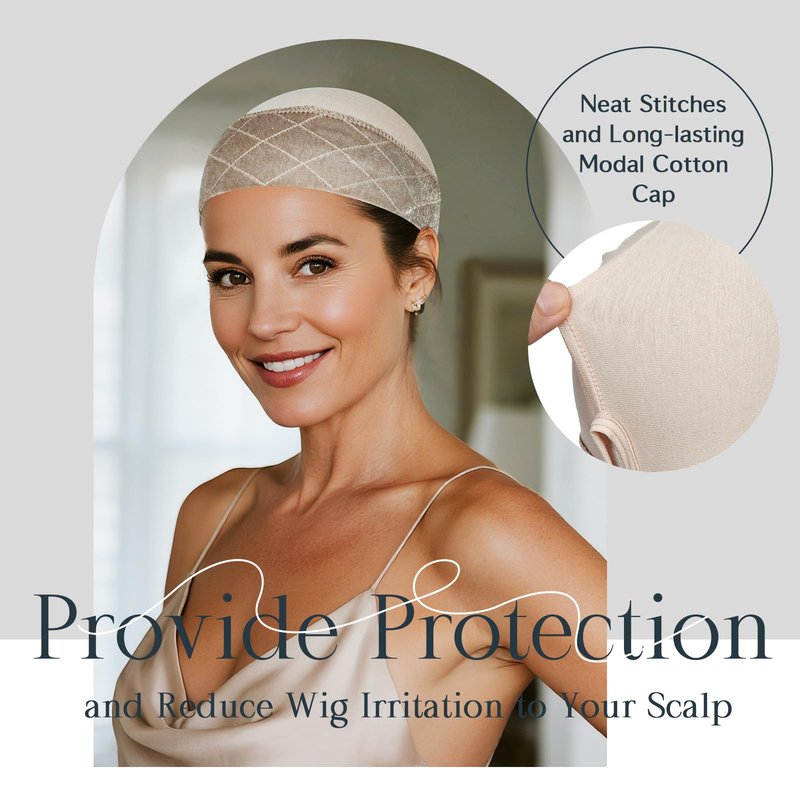 MYKURS Wig Grip Cap with Silicone Strip to Keep Wigs in Place, 2-in-1 Soft Comfortable Wig Caps for Women Non Slip, Nude 2 PCS