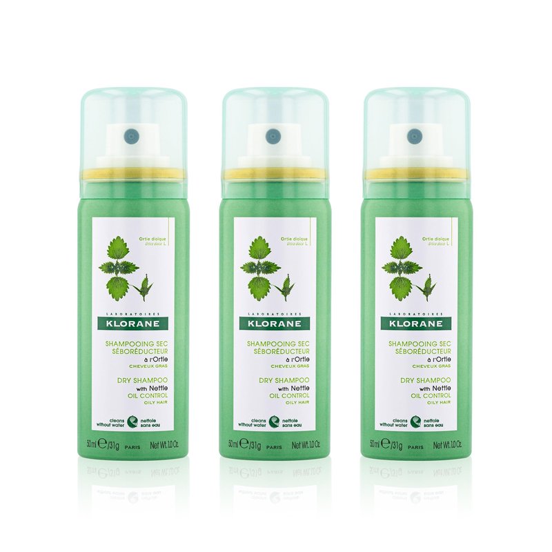 Klorane Nettle Dry Shampoo Travel-Sized 3 To Go Bundle for Oily Hair