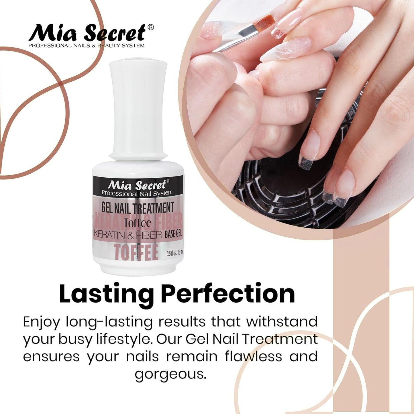 Mia Secret Professional Toffee Scented Gel Nail Treatment Keratin Base & Top Gel 0.5 FLoz