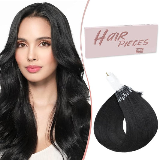 U Tip Hair Extensions - Human Hair Keratin Bonded for Silky Straight Highlights | 50 Strands, 50g, 14” Jet Black
