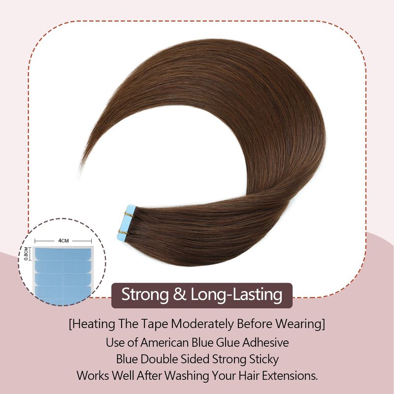 Remy Tape-In Hair Extensions - 14 Inch Seamless Skin Weft, #4 Chocolate Brown | 40g, 20 Pcs
