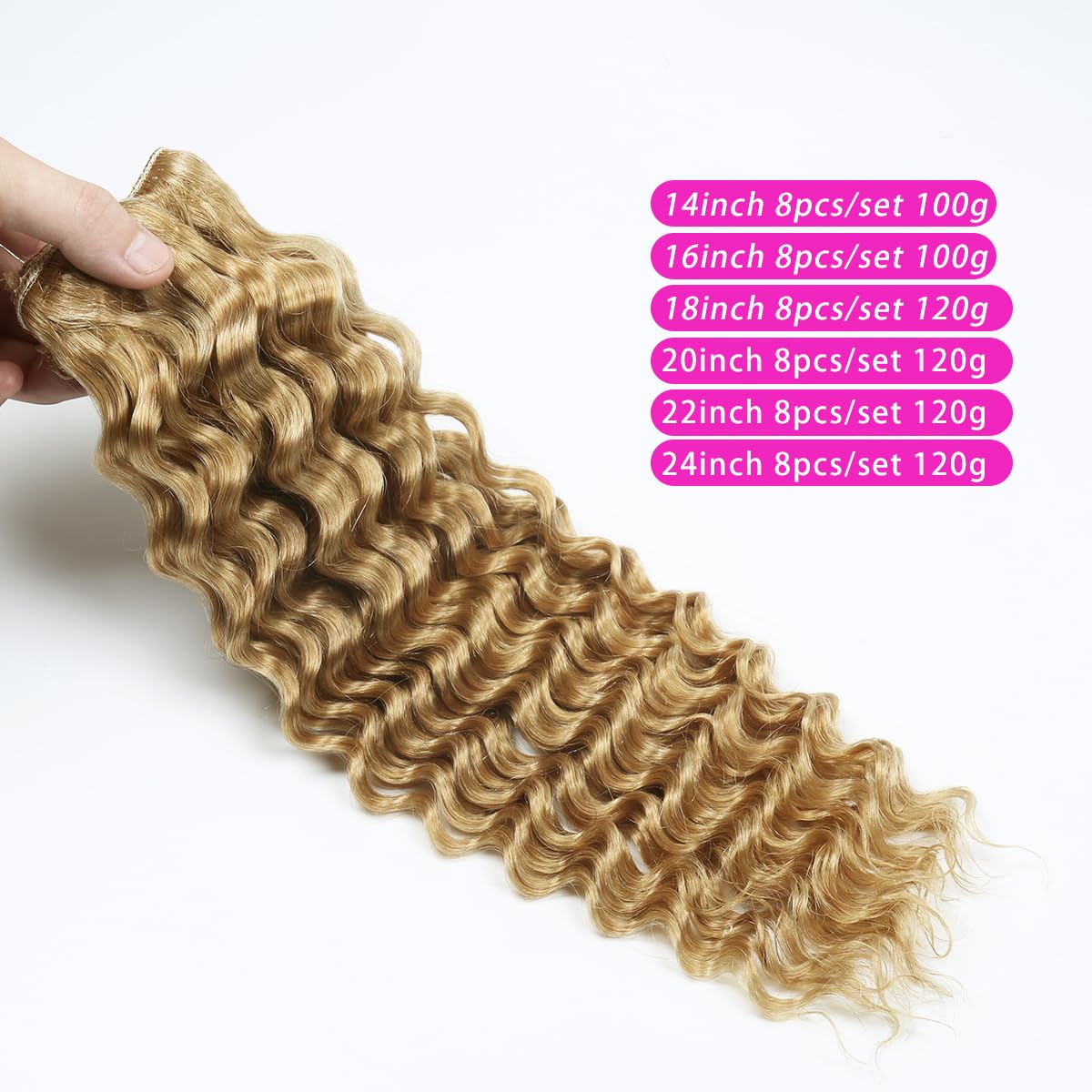 Curly Clip in Hair Extensions Real Human Hair 16inch 100g Invisible & Seamless 100% Brazilian Remy Human Extension Deep Wave Clip ins Extensions Double Weft 8 PCS with 20 Clips #27 Honey Blonde