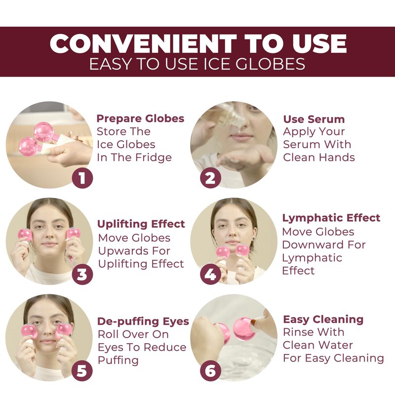 Ice Globes for Face 2Pcs – Freezer Safe Ice Globes for Facials, Skin Tightening & Anti-Aging – Reusable Facial IceGlobes for Reduction of Puffiness & Wrinkles of Face, Neck & Eyes–Pink