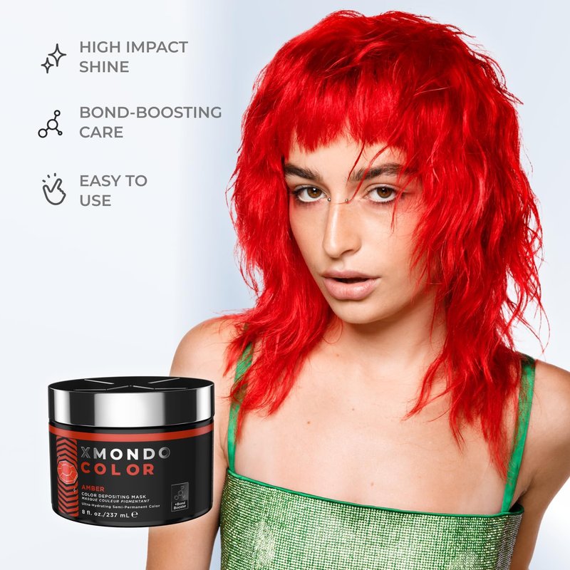 XMONDO Color Amber Hair Mask - Semi-Permanent Red Dye with Bond Booster & Hyaluronic Acid | 8 Fl Oz