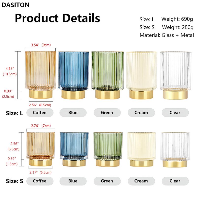 DASITON Makeup Brush holder Organizer,Crystal Cosmetic Makeup Brush Glass Brushes Storage Holder, Vintage Make Up Brush Cup Pen Pencil Holder striped vase(Coffee S＋L)