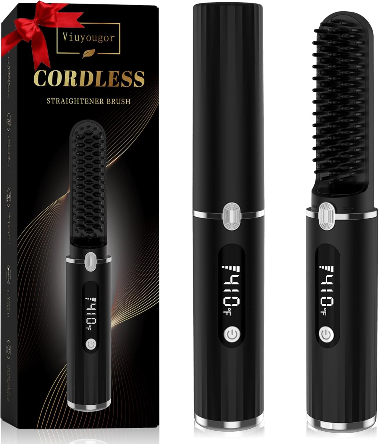 Beard Straightener for Men - Cordless Heated Comb with LCD Display | Anti-Scald, Portable for Travel