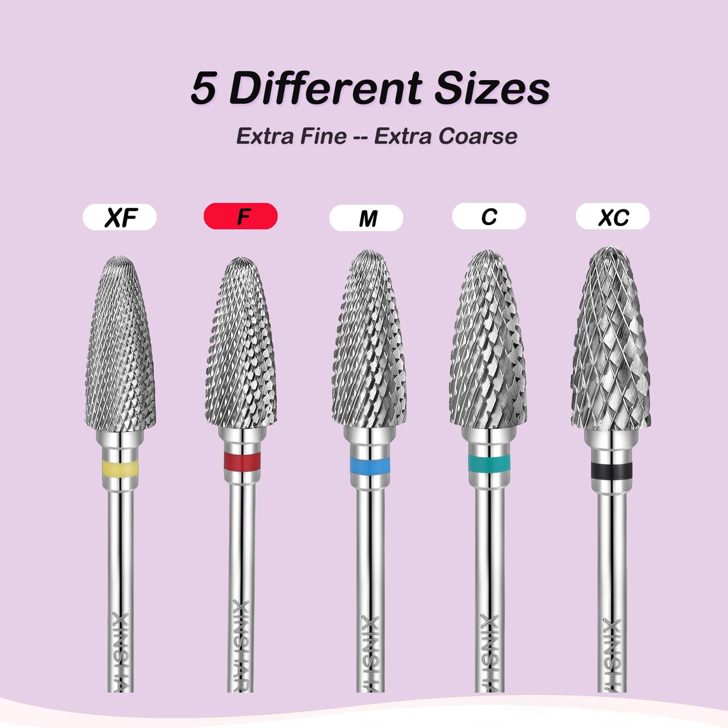 Xinshare Nail Drill Bits 3/32" Carbide Professional Safety Tungsten Nail File Cone Drill Bit for Acrylic Nail Gel Cuticle cleaner Manicure Pedicure Nail Polishing, Beginner Salon,Fine