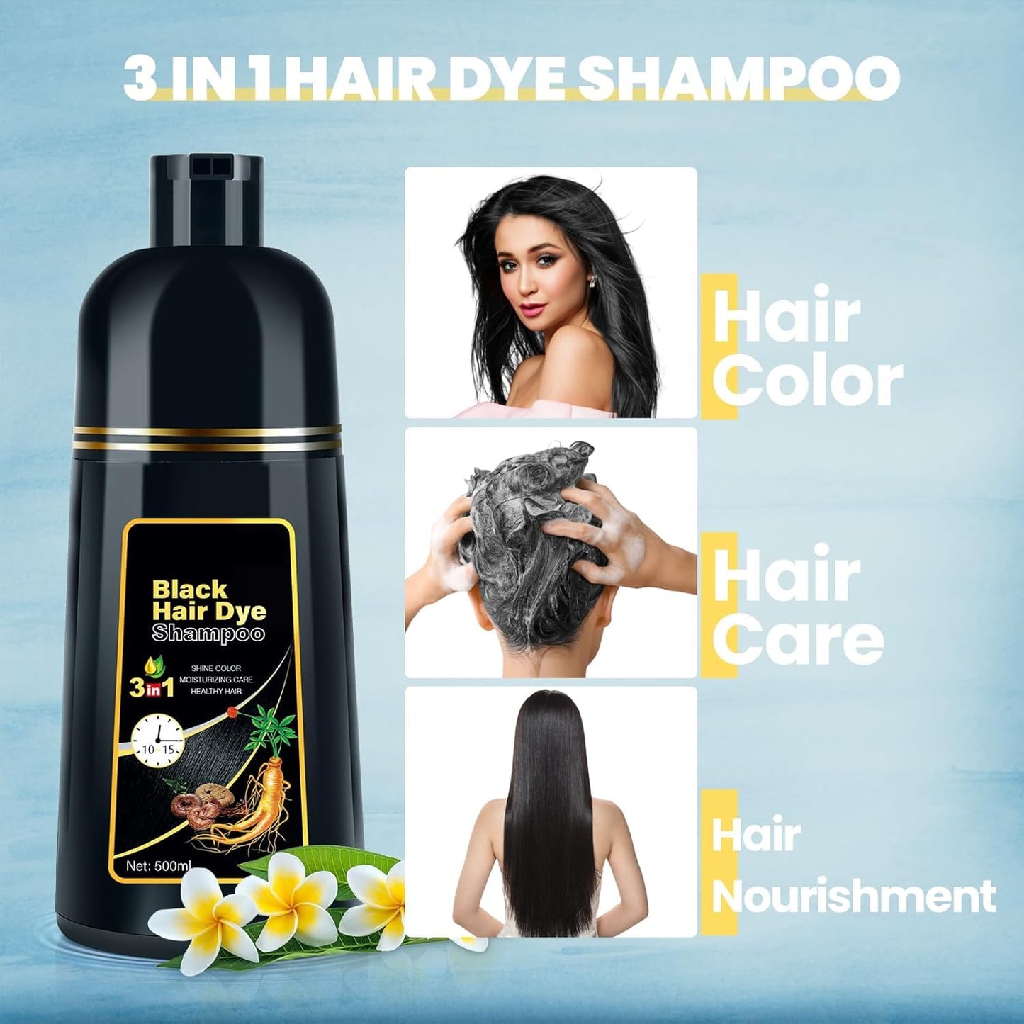 JUANCHI Chestnut Brown Hair Dye Shampoo 3 in1, Chestnut Brown Shampoo Hair Dye for Gray Coverage, Hair Color for Women Men, Herbal Formula, Lasts 30 Days, 500ml (16.90 oz)