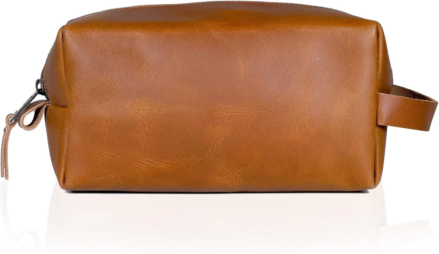 Buffalo Leather Dopp Kit - Travel Toiletry Bag for Men & Women | Zipper Closure, Tan Color