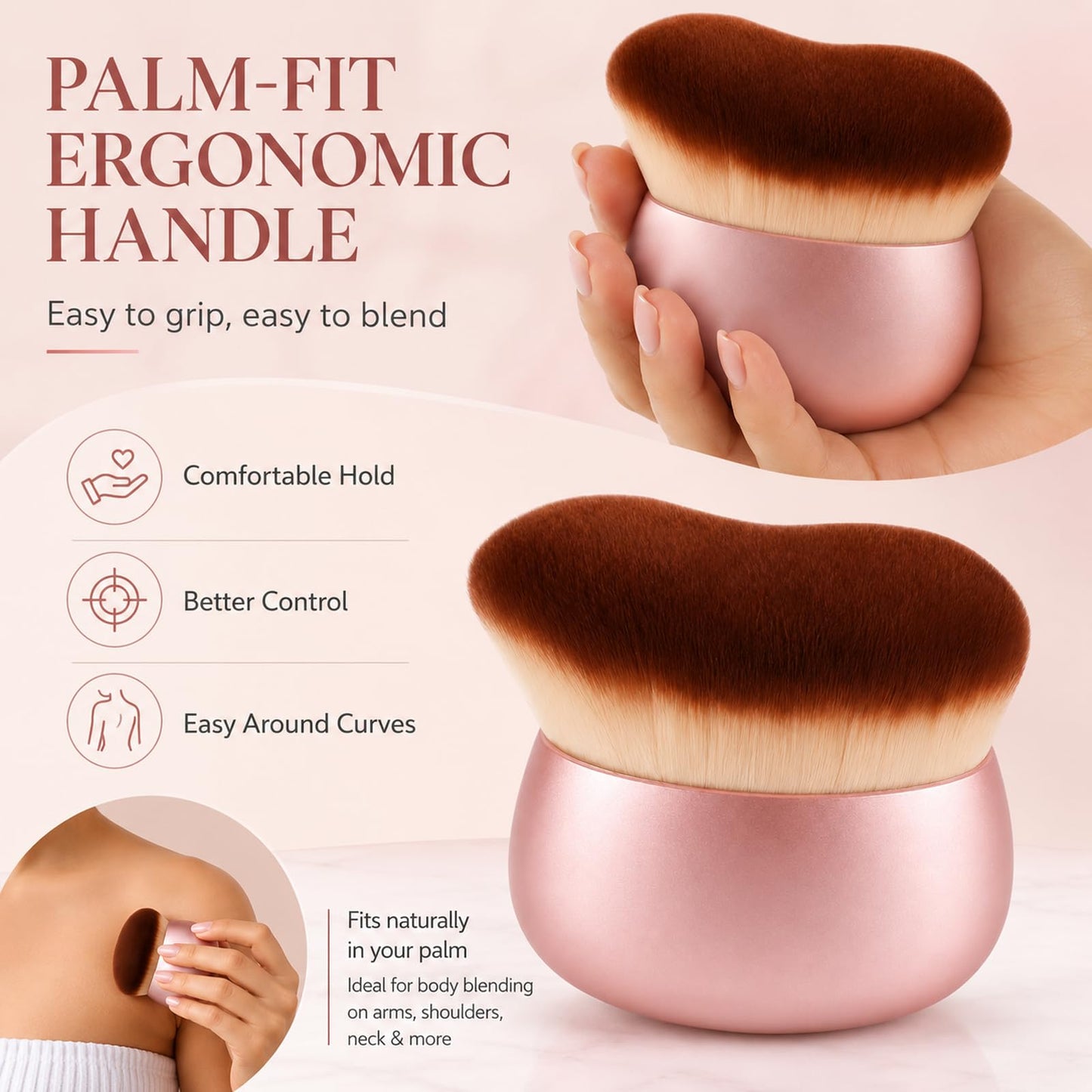 Body Makeup Brush for Self Tanner – Wide Kabuki Brush Applicator for Body Blending, Bronzer, Leg Makeup & Concealer, Streak-Free Full-Body Coverage Perfector, Pink
