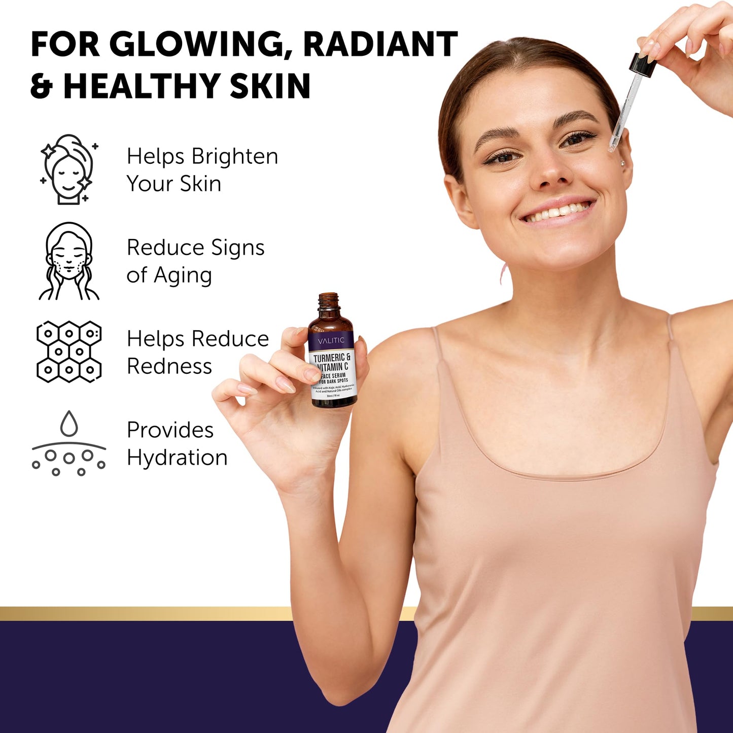 VALITIC Vitamin C Serum for Face - Dark Spot Glowing Skin Radiance Booster, Brightening Face Serum, Skin Care with Niacinamide, Hyaluronic Acid, Collagen, Kojic Acid, Turmeric - 1 fl oz