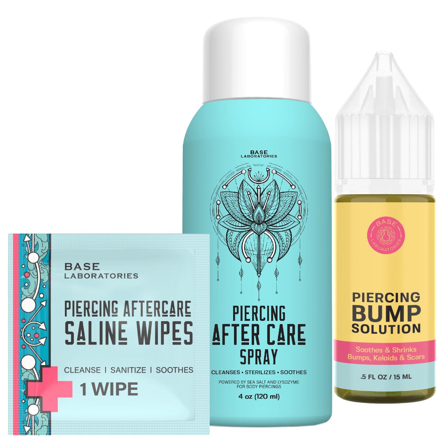 Piercing Aftercare Kit – Piercing Aftercare Wipes, Piercing Bump Oil, and Sterilizing Saline Spray | Cleanse, Soothe, and Treat Piercing Bumps, Keloids, and Scars