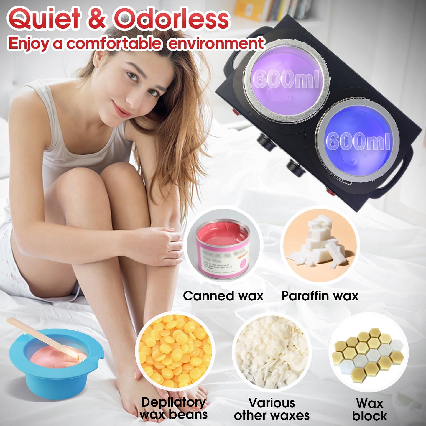 Wax Warmer for Hair Removal, Double Wax Heater Pot with Adjustable Temp