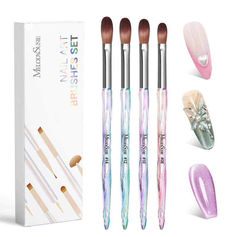 MelodySusie 4Pcs Acrylic Nail Brush Set, Size 8/10/12/14/ Professional Nail Brushes for Acrylic Application Acrylic Powder Nail Extension and 3D Nail Carving for DIY Home Salon Nail Art Manicure Tool