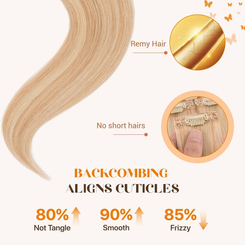 TESSHAIR 6PCS Clip in Hair Extensions Real Human Hair Short Clip in Extensions for Women Short Straight Hairpieces to Add Volume and Highlights 12 Inch Ash Blonde & Bleach Blonde