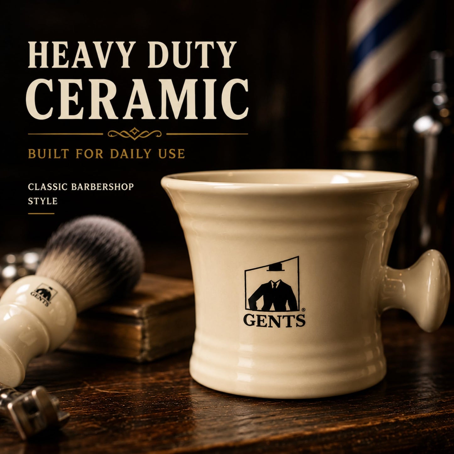 GENTS Heavy Duty Ceramic Shaving Set – Classic Grooming and Beard Shaving Kit for Men, Ceramic Shave Mug, 3 oz Natural Shaving Soap and Shaving Brush