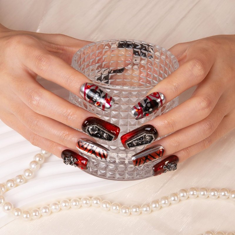 LOVFUL Press on Nails Colorful Pop | Handmade with Full Covered Crystals | Reusable Fake Nails | Square Regular 1.0 in | H116-M